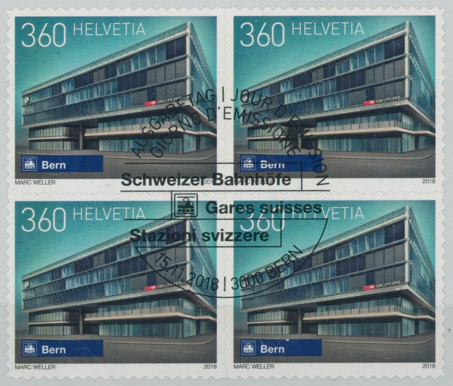 Tutti i francobolli: 2018 - Bahnhöfe VI - Viererblock - Ersttag Stempel ET – Usato da Schindellegi venduto da leecollect