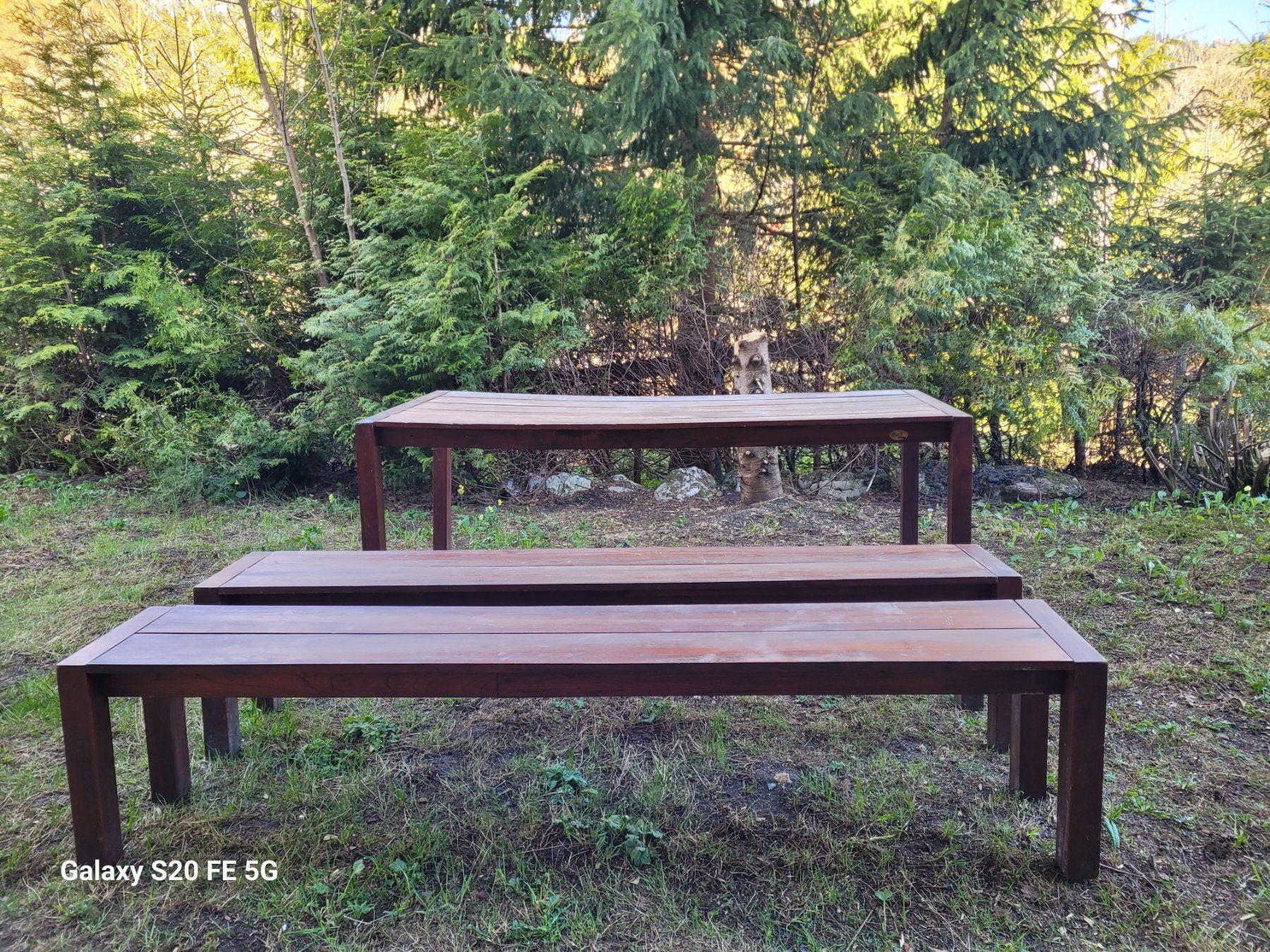 Set di tavolo e panche: Teak Holz, 8er Gartentisch mit Bänken. – Usato da Alpthal venduto da GiGa76 3