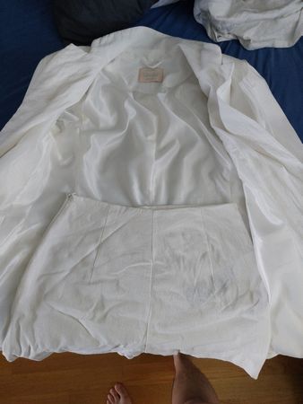 Blazer Shorts Set Weiss/Beige Leinen
