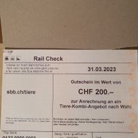 SBB 200.- Rail Check Tiere bis 31.03.23