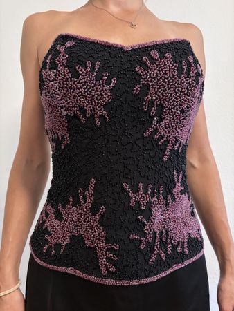 Corsage schwarz mit Perlenmuster Grösse 36 neu Zustand