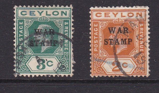 Tutti i francobolli: 2 timbres CEYLAN- Sri Lanka - 1918 obl.  "War Stamp" – Usato da Blonay venduto da Leglaude_01