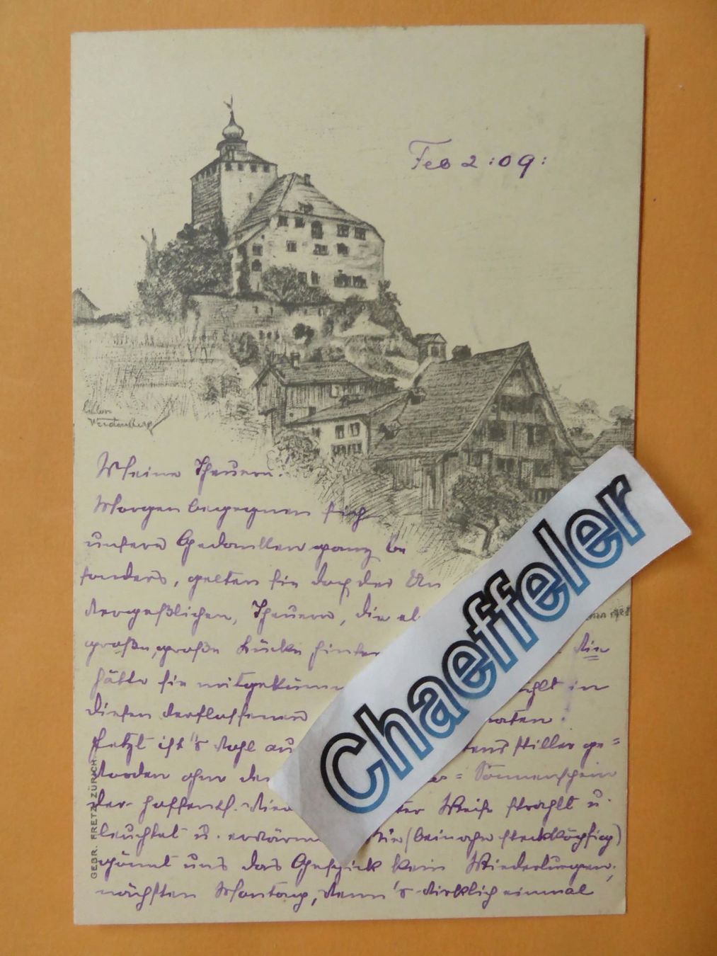 Cartoline postali: 1909  Schloss Werdenberg – Usato da Zürich venduto da Chaeffeler