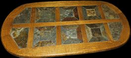 Table basse ovale rustique en chêne massif et ardoise