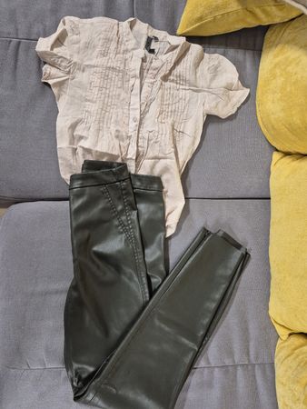 Lot Zara Pantalon Simili Cuir Kaki XS + Chemisier Bershka xs