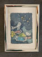 Batik Bild Vogel gerahmt hinter Glas unleserlich signiert 88