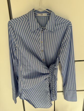 Mango Bluse gestreift blau weiss mit Bindedetail Gr S
