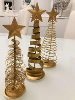 3er Set goldene Weihnachtsdeko Tannenbäume mit Sternen