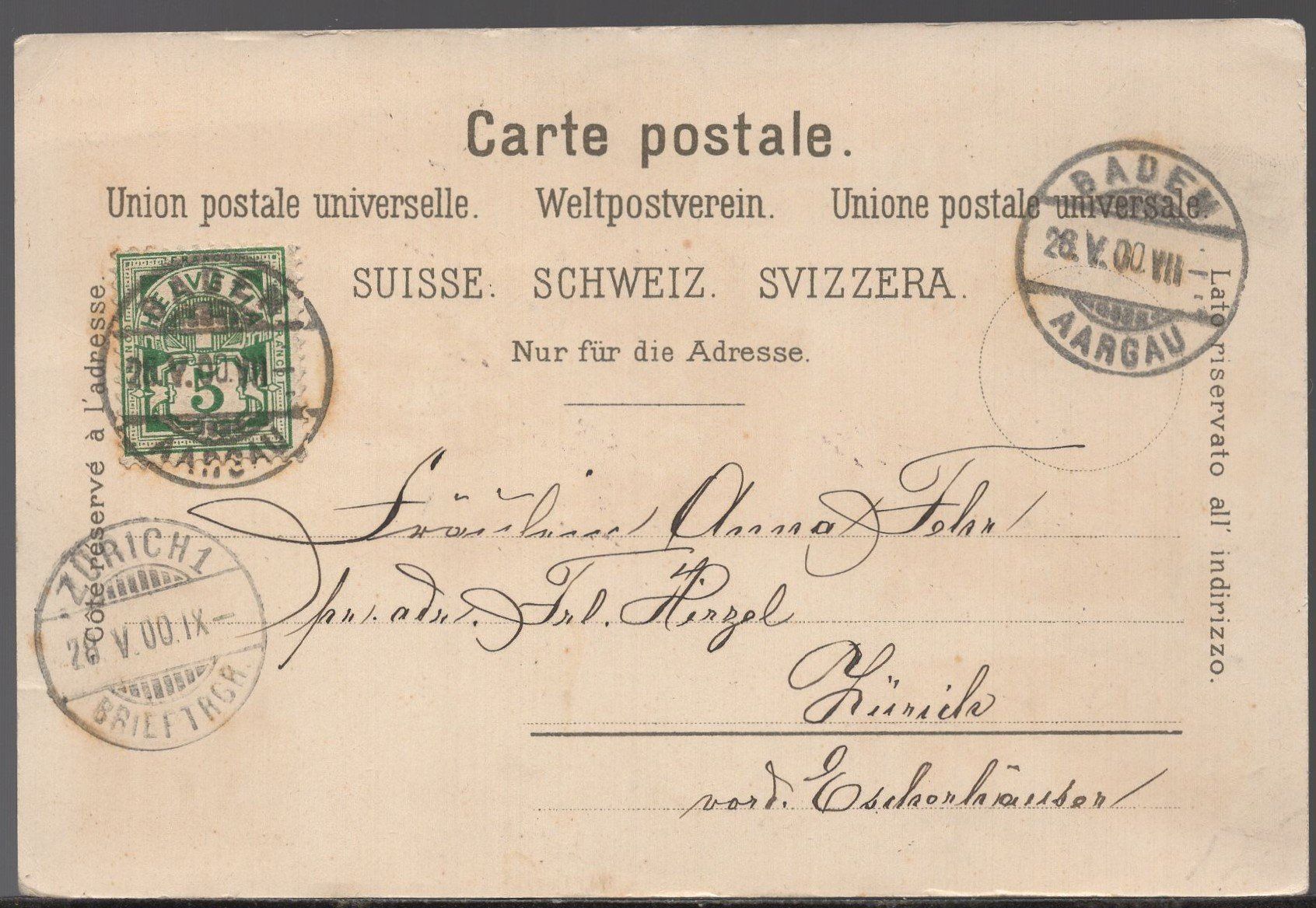 Cartoline postali: Baden  1900  Litho – Usato da Aarau venduto da kufi44 1