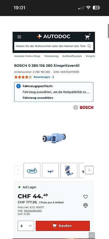 Bosch Tutti pezzi di ricambio auto: 4stk BOSCH Einspritzventil – Usato da Spiringen venduto da marcelh87