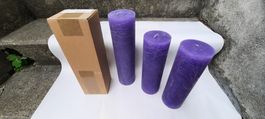 Raureif Stumpenkerzen violett 80/300mm 4 Stück neuwertig