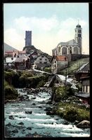 Hospental, Ort mit Kirche und Burgturm a