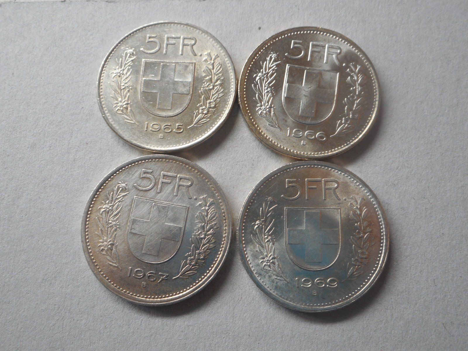 Tutti le monete: 4 x 5 Fr. silber  1965/66/67/69 – Usato da Kriegstetten venduto da pizlad2010 2