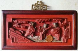 China Holz Relief Bild (I), handgeschnitzt, mit Siegel