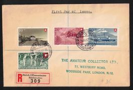 Pro Patria 1947 FDC nach London, Kat. 375.-