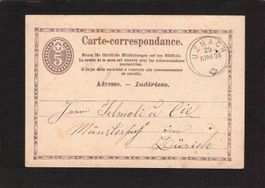 Uznach SG , Carte-correspondance 29.Juni 1874