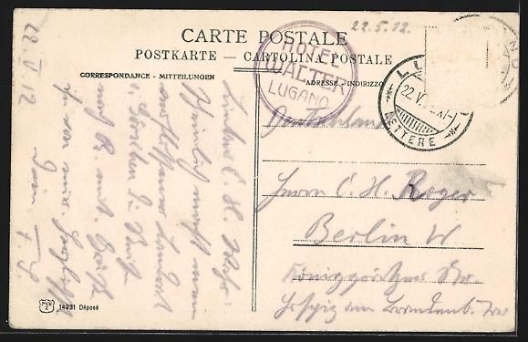 Cartes postales: AK Lugano, Panorama mit Dampfer, 1912 – D'occasion à Berlin par bartko-reher 1