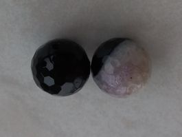 2 Stk Achat /Kristall schwarz weiss 19,5mm facettiert
