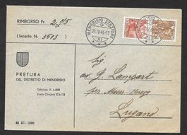 Mendrisio illustrierter Brief Pretura Distretto 29.4.1946