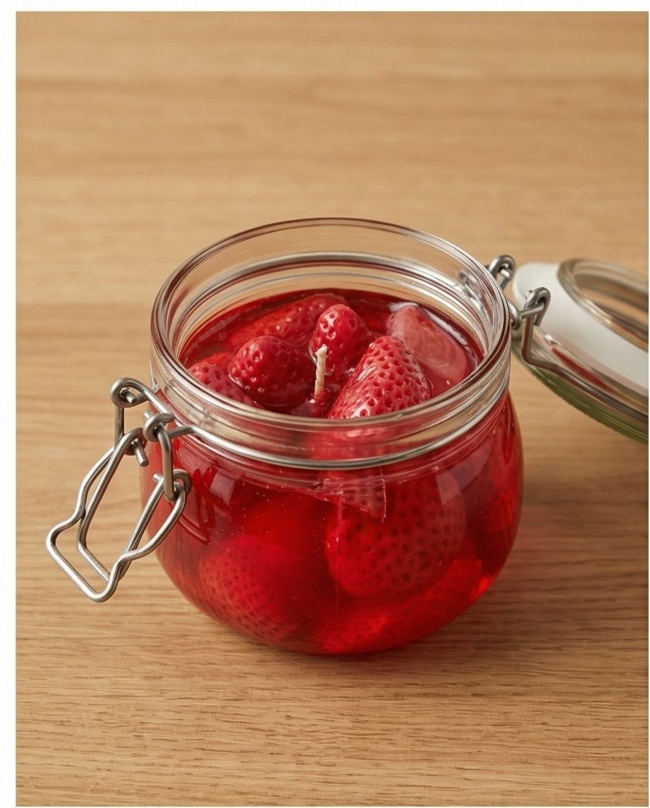 Candele: Dekokerze Erdbeeren im Glas neu – Nuovo e nell'imballaggio originale da Unterentfelden venduto da Byhnluxury