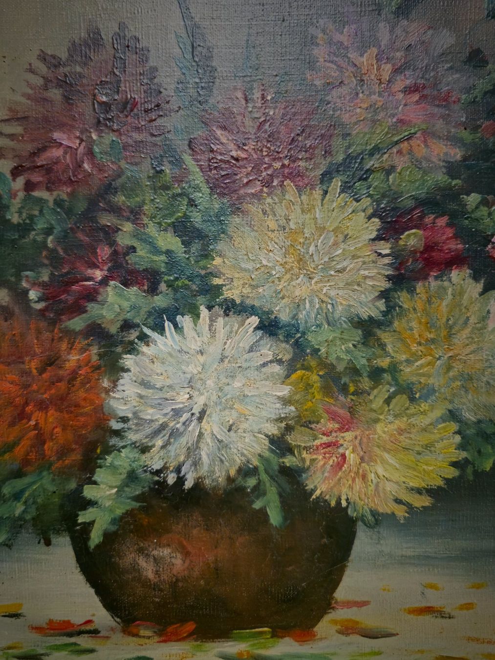 Gemälde: Antikes Chrysanthemen-Stillleben Ölbild, signiert – Gebraucht aus Bern von Djenestra 4