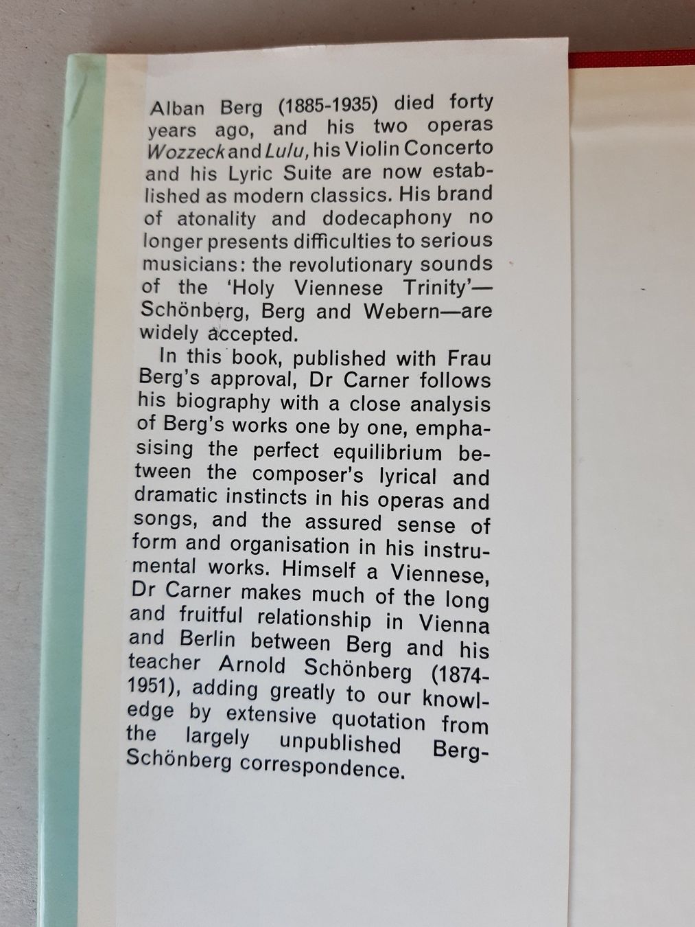 Libri: Alban Berg (Mosco Carner) – Nuovo (secondo la descrizione) da Basel venduto da odradek 2