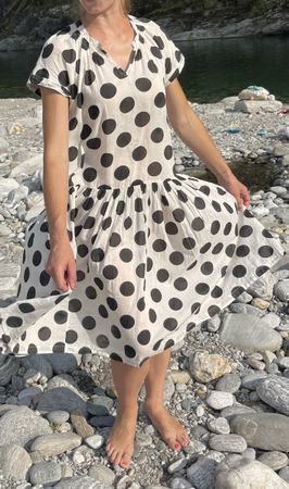 Chic Abito Lungo di cotone pois bianco e nero-1size👌feste👌