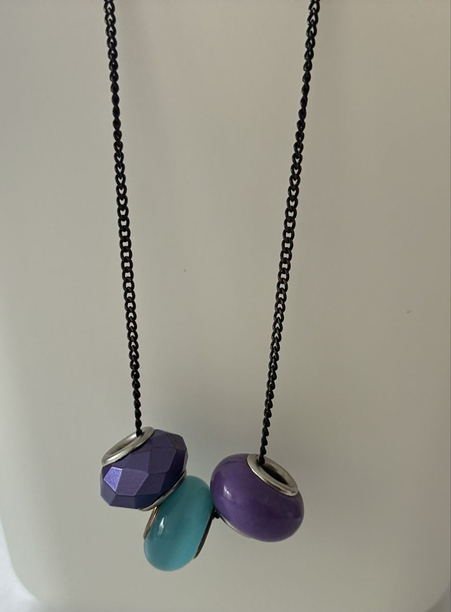 Catenine: Necklace with three beads, purple and turquoise – Usato da Basel venduto da cat_sq5m 2