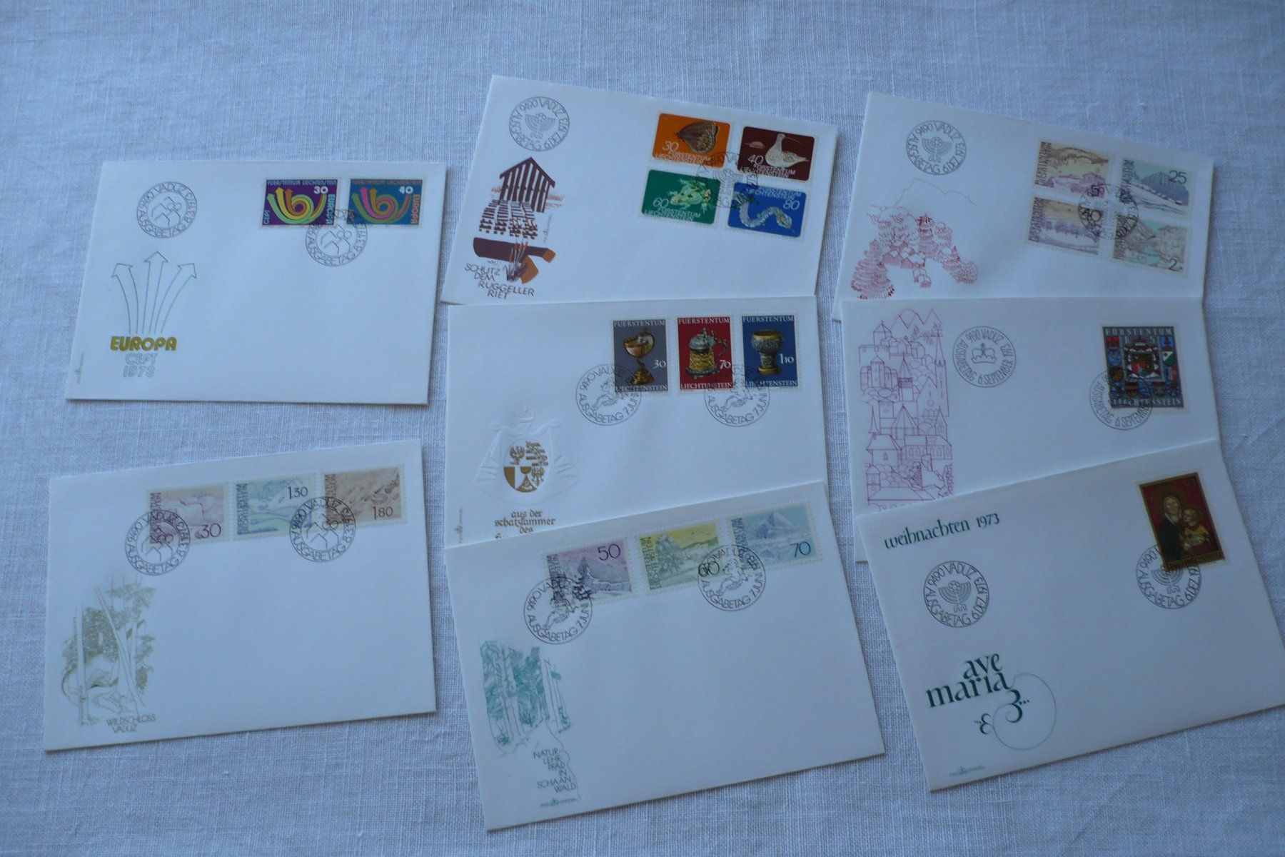 Tutti i francobolli: FL 1973 Neuausgaben 8 FDC – Usato da Zürich venduto da saltandpepper008