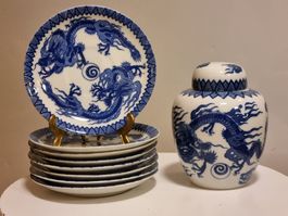 Japan Porzellan Drache Mid-Showa Set 9-tlg