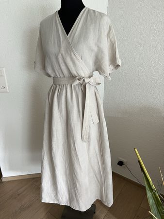 Wickelkleid Leinen Beige Grösse L  Neu
