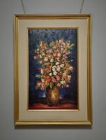 Großformatiges Vintage-Impasto-Ölbild Blumenbouquet, gerahmt