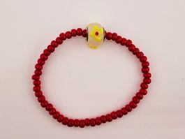 Damenarmband Echtes Murano Glas Rot mit Blumen Charm Gelb