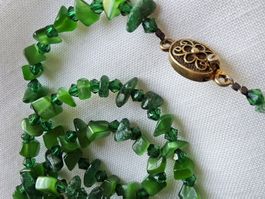 Jadeite/Glas Collier Halskette mit Silber Verschluss