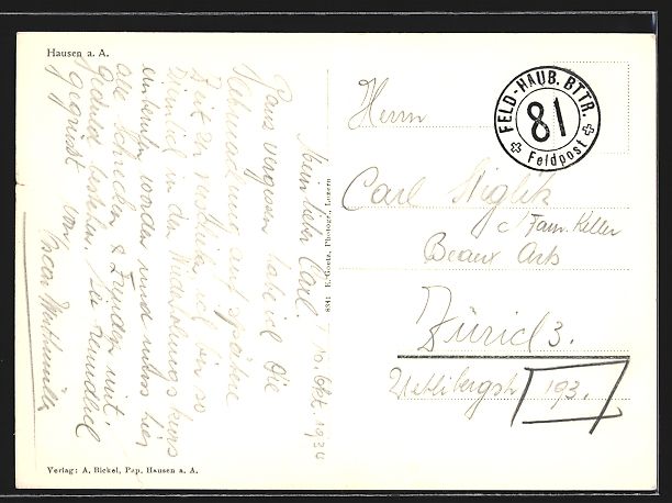 Cartoline postali: Hausen am Albis, Blick über den Ort mit – Usato da Berlin venduto da bartko-reher 1