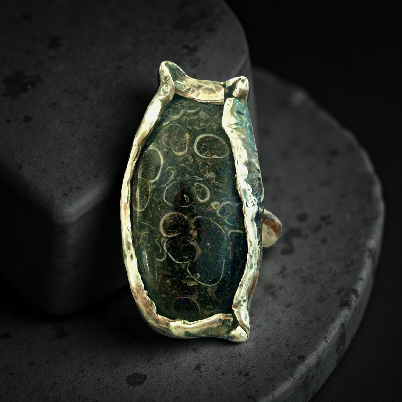 Anelli: Statementring Silber mit Schildkrötenjaspis, Ringgrösse 60,5 – Nuovo e nell'imballaggio originale da Aarau venduto da Schmuckhoehle_MD 2