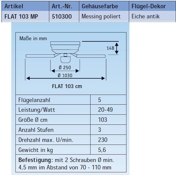 Ventilatoren: Deckenventilator Flat 103 MP – Neu und originalverpackt aus Zürich von Ventilatoren 1