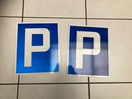 2 x Parkplatz Schild Blau/Weiss - Parkieren erlaubt!