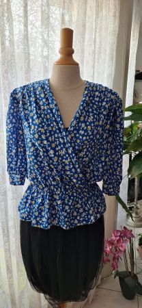 Chemisier fleuri bleu Vintage 38