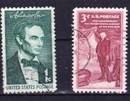 2 Timbres USA, Vintage - Lincoln & Beaux-Arts 1955-59 Obl.