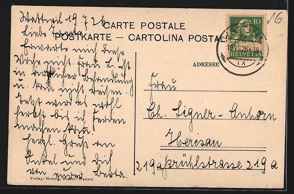 Cartoline postali: AK Wattwil, Totalansicht, 1926 – Usato da Berlin venduto da bartko-reher 1