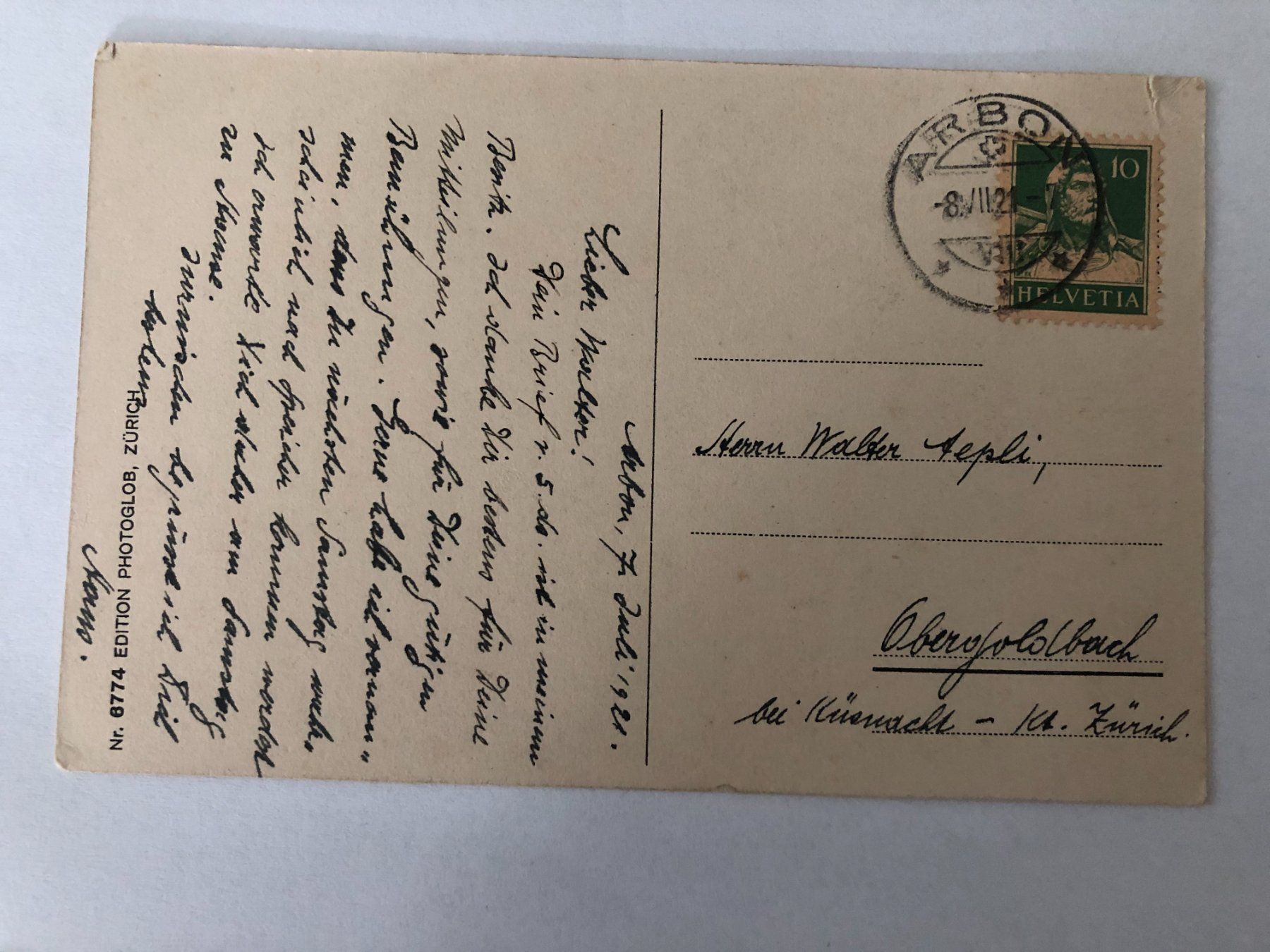 Ansichtskarten: Arbon 1921 – Gebraucht aus Pfäffikon ZH von Waltoversand 1