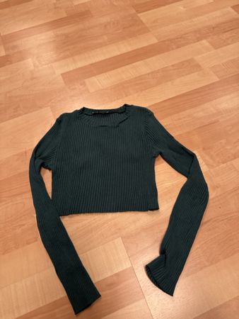 Zara Rippenstrick Top, Langarm, Gruen, Groesse S, Neu!