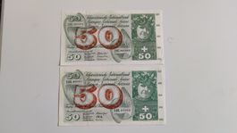 50 Franken 1961 und 1969, top Zustand, Banknote Schweiz(WA3)