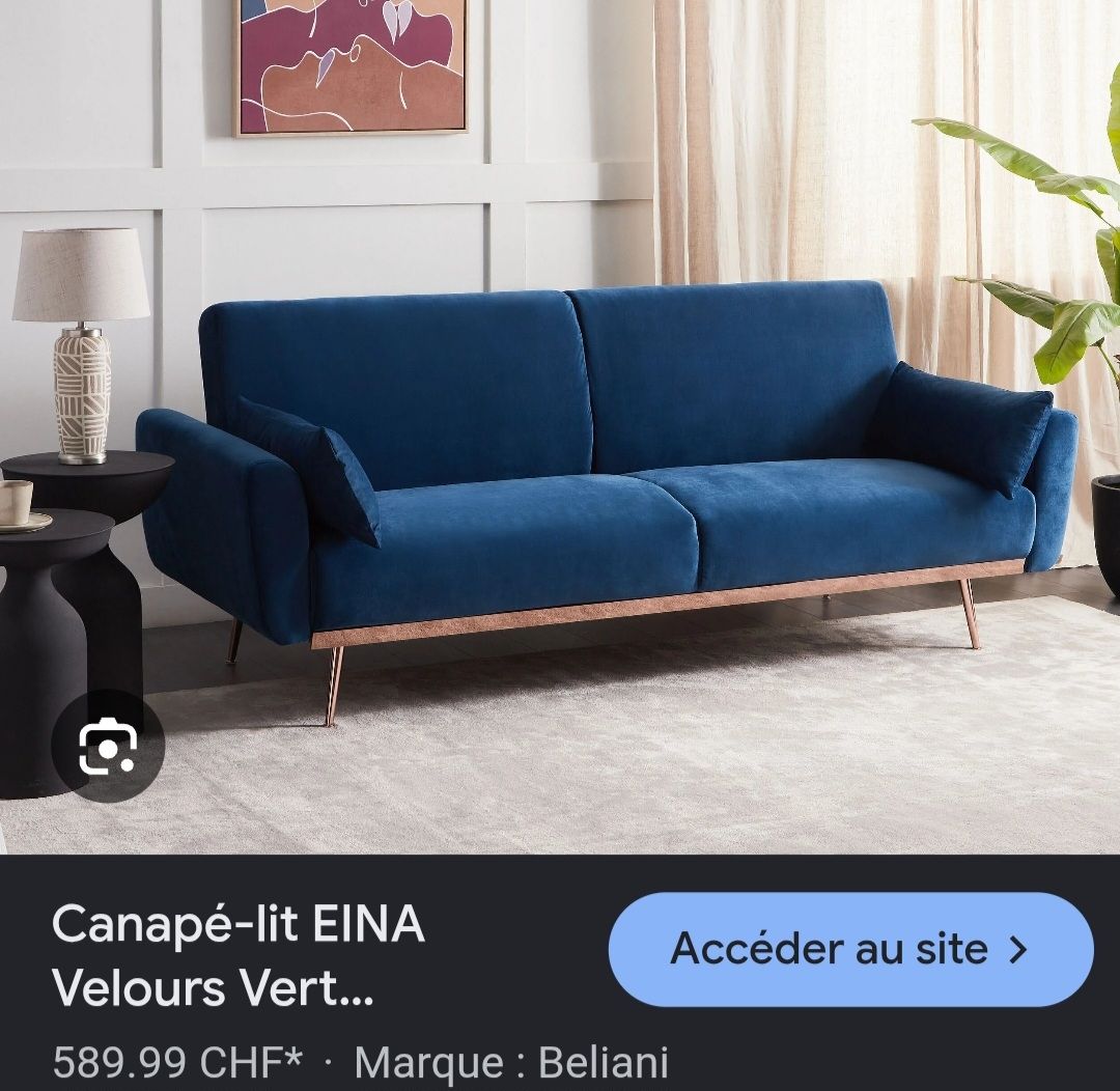 Beliani Divani: Canapé Beliani Eina bleu marine velours  – Usato da Attalens venduto da mar_rq8k 2