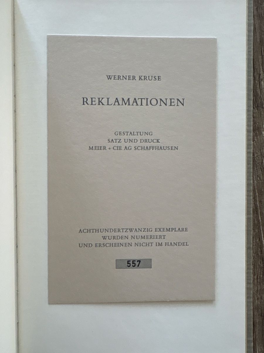 Bücher: Reklamationen von Werner Kruse – Neu (gemäss Beschreibung) aus Schaffhausen von Reporter 3