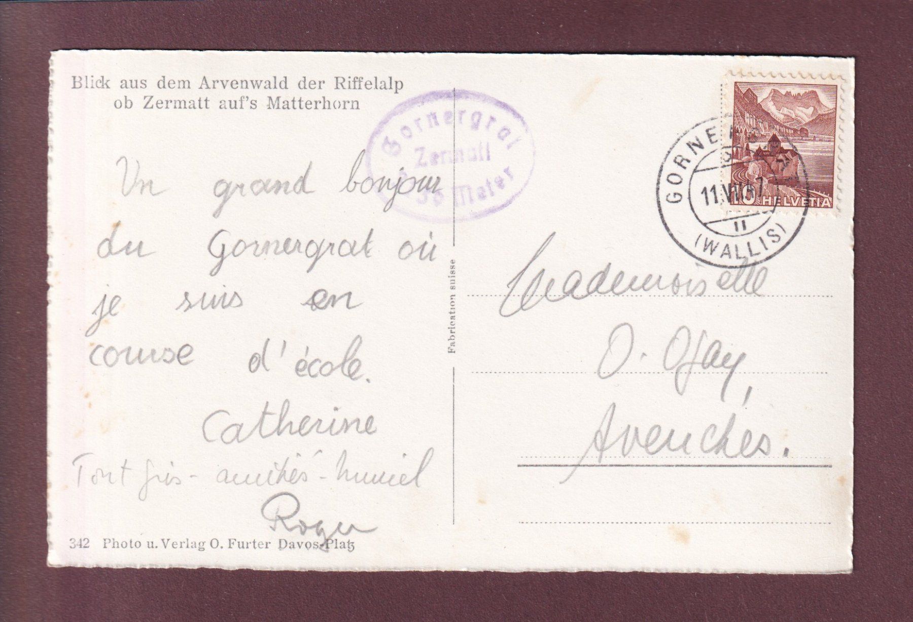 Cartoline postali: MATTERHORN - CERVIN - 1947 – Usato da Pully venduto da nicecards 1