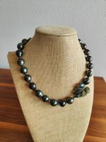Tahitiperlen Collier mit Moosachat Blatt , barocken Perlen