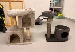 Katzenbaum und Katzenhöhle / 2-teiliges Set beige/grau