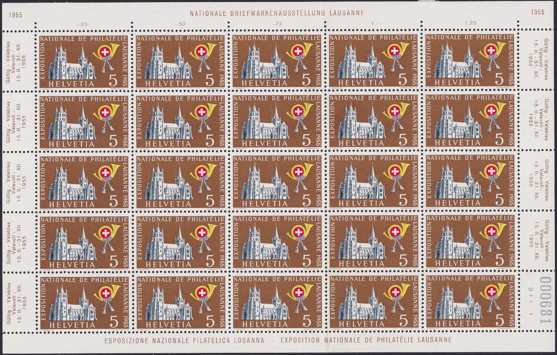 Tous les timbres: 1955, Nr.320-323 Bogen +Plattenfehler, postfrisch **. 290.- – D'occasion à Sursee par Luzernerraute 1